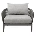 Modern Rattan Outdoor Lounge Chair With Gray Cushion And Metal Frame