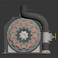Industrial Heavy Duty Equipment With Cylindrical Body Pipes Gears Copper Coils And Yellow Parts