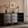Gray Modern Entryway Sideboard Cabinet With Drawers Shelves And Decorative Items On Top