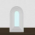 Arched Decorative Light With Multilayered Concentric Circles Bright White Light Dark Wall Wooden Floor