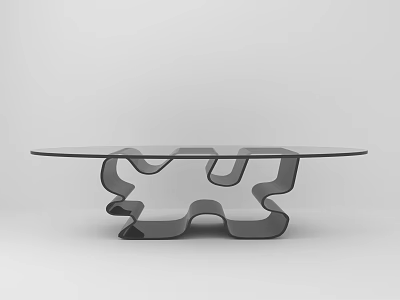 Modern Glass Top Coffee Table With Unique Black Abstract Base Design 3d model