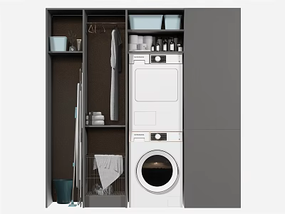 Bathroom Cabinet Frame With Washer Dryer Storage Hanging Space And Cleaning Supplies 3d model