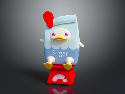 Blue And White Cartoon Chicken Milk Beverage With Sugar Label On Red Scale 3d model