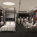 Stylish Modern Boutique Interior With Three Robed Mannequins Shelves Green Plants And Reception Counter