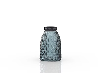 Modern Rippled Textured Blue Glass Vase With Dark Lid And Smooth Reflection 3d model
