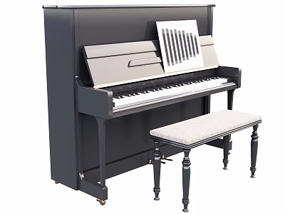 Black Upright Piano With Easel And Padded Bench For Art And Music 3d model