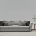 Gray Multi Seater Sofa With Various Gray Cushions And Gold Side Table 3d model