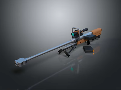 Long Barrel Weapon Featuring Orange Silver Body Green Scope And Accessory Case 3d model