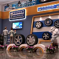 Michelin Tire Store Interior With Wall Mounted Tires Display Stands And Customers