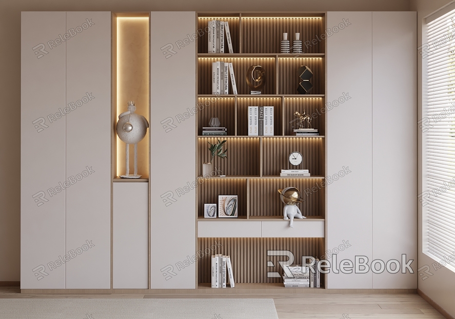 Modern Cream Style Decorative Cabinet Bookcase Ornaments Combination Cream Decorative Cabinet model