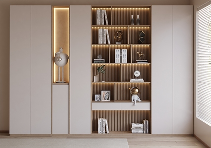 Modern Cream Style Decorative Cabinet Bookcase Ornaments Combination Cream Decorative Cabinet 3d model