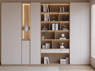 Modern Cream Style Decorative Cabinet Bookcase Ornaments Combination Cream Decorative Cabinet 3d model