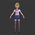 Anime Style 3D Character Model In Sailor School Uniform With Pleated Skirt And Thigh High Socks