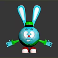 Cartoon Turquoise Rabbit with Large Ears Green Cap Red Shoes Cheerful Expression And Outstretched Arms
