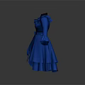 Blue Long Sleeve Dress With Ruffled Collar Belted Waist And Layered Skirt Design