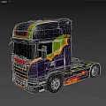 Custom Multicolored Functional Truck With Bat Graphic Tooth Design And Flame Decal 3d model