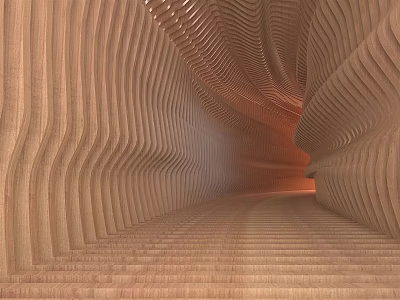 Modern Roadway Facility With Wavy Wooden Structure And Curved Passage Design 3d model