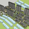 Modern High Rise Residential Buildings With Commercial Podium Green Areas And Road Access