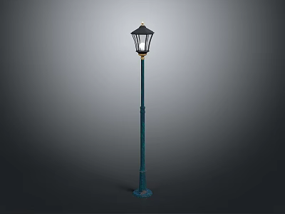 Vintage Street Lamp With Green Pole Black Lantern Shade And Gold Accents 3d model