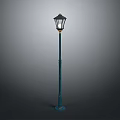 Vintage Street Lamp With Green Pole Black Lantern Shade And Gold Accents