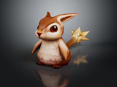 Adorable Reptile Character With Brown White Body Large Ears And Star Shaped Tail 3d model