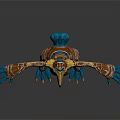 Fantasy Character Mechanical Bird Creature With Blue Gold Ornate Wings Claws Metallic Texture