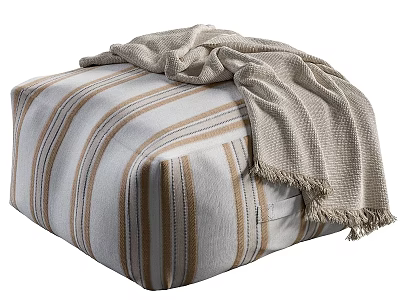 Cozy Striped Sofa Stool with Beige Brown Patterns and Fringed Blanket 3d model