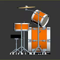 Complete Orange Drum Set With Multiple Drums Cymbals Sturdy Metal Stands And Black Stool
