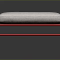 Modern Square Ottoman With Red Metal Frame And Soft Gray Cushion