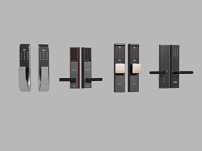Modern Smart Door Handle Designs With Fingerprint Keypad And Different Metal Finishes For Homes 3d model