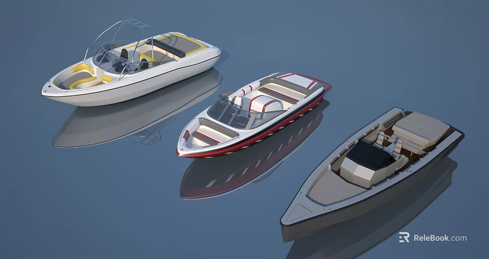 Three Modern Yachts Floating on Calm Blue Water with Stylish Designs 3d model 