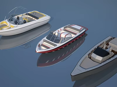 Three Modern Yachts Floating on Calm Blue Water with Stylish Designs 3d model