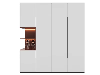 Modern White Wardrobe Design With Sleek Panel Doors And Integrated Open Storage Shelf 3d model