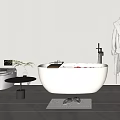 Modern Freestanding Bathtub With White Bathrobe Toilet Small Table Plant Slippers Gray Mat
