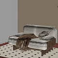 Beige Single Seater Sofa With Brown Blanket On Geometric Rug And Sunlight