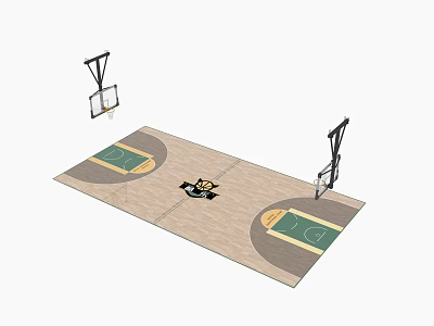 Indoor Basketball Court Design With Wooden Floor Double Hoops And Green Painted Areas 3d model