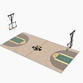 Indoor Basketball Court Design With Wooden Floor Double Hoops And Green Painted Areas