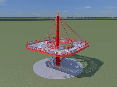 Roadside Observation Platform Red Circular Structure With Spiral Staircase And Golden Pinnacle 3d model