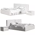 Modern Upholstered Double Bed With Gray Headboard Bedding And Side Nightstand 3d model