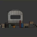 Wooden Camper Van With Solar Panels Top Fuel Cans Crate Chair And Tire