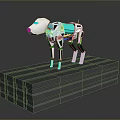 White and Blue Robotic Dog Model Standing on Black Platform Design 3d model