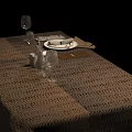 Elegant Table Setting With Woven Tablecloth Dinnerware Wine Glasses And Napkins 3d model