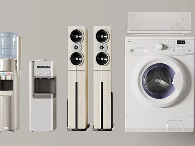 Featuring Modern Household Electrical Appliances Water Dispenser Tower Speakers And Washing Machine 3d model