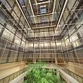 Modern Front Desk Reception Lobby With Bamboo Plants And Marble Floor Design