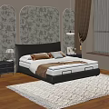 Sleek Dark Upholstered Double Bed With Comfortable Bedding For Warm Luxury Bedroom Space