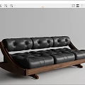 Modern Three Seater Sofa With Black Leather Tufted Upholstery And Wooden Frame