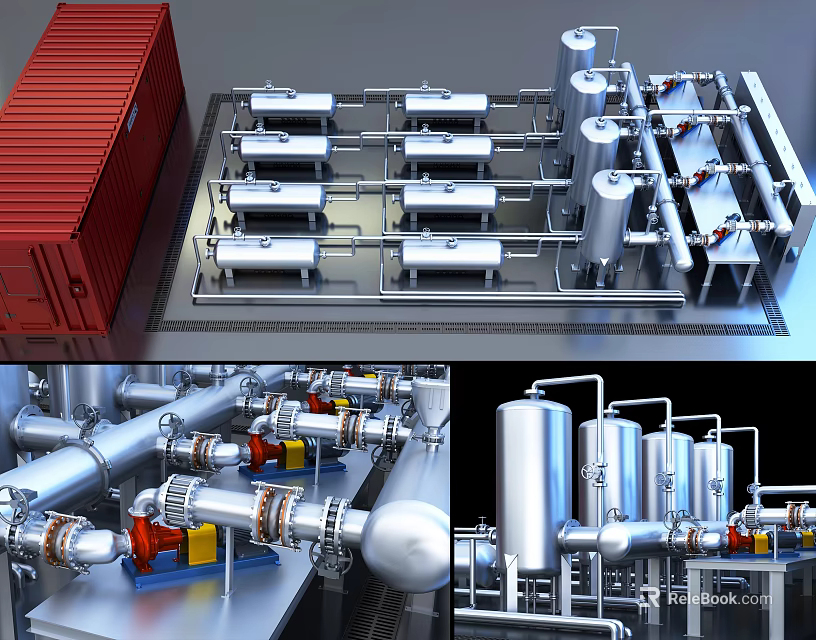 Industrial Equipment Setup With Piping Networks Storage Tanks And Control Valves 3d model 
