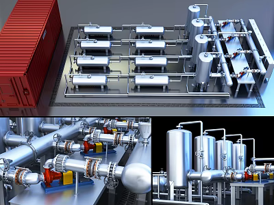 Industrial Equipment Setup With Piping Networks Storage Tanks And Control Valves 3d model
