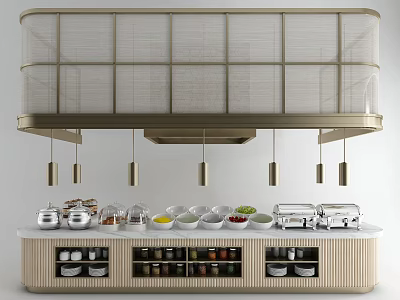 Modern Open Kitchen Interior Design With Island Counter Appliances And Dinnerware 3d model