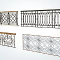 Decorative Wrought Iron Railings Featuring Various Ornate Geometric And Scroll Patterns 3d model